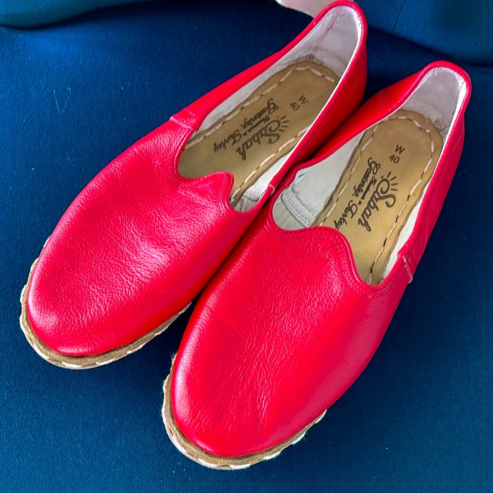 Sabah Shoes True Red Leather Slip On Handmade Like New with dust bag women’s 40